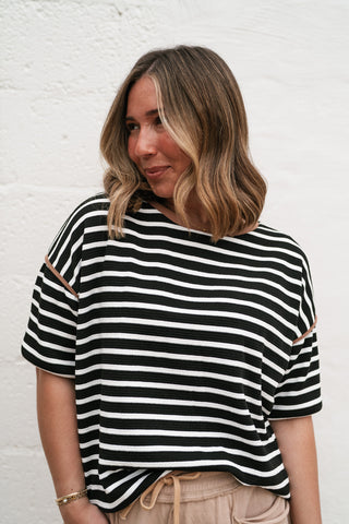 Daydreamer Contrast Stripe Tee - Black