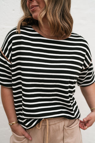 Daydreamer Contrast Stripe Tee - Black