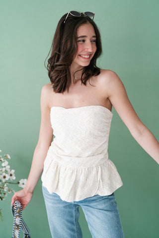 Honeyblossom Strapless Peplum Top