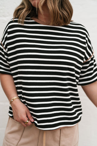 Daydreamer Contrast Stripe Tee - Black