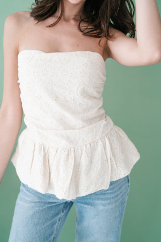 Honeyblossom Strapless Peplum Top