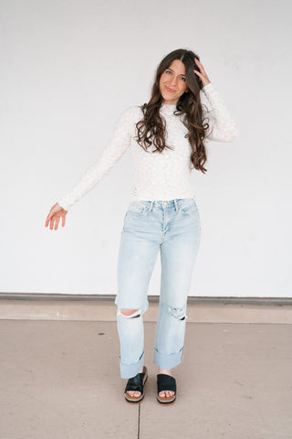 Whimsical Textured Mock Neck Top