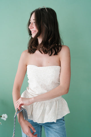 Honeyblossom Strapless Peplum Top