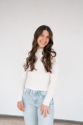 Whimsical Textured Mock Neck Top