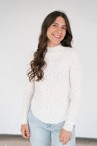 Whimsical Textured Mock Neck Top