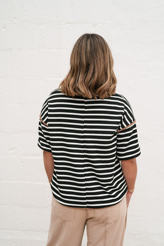 Daydreamer Contrast Stripe Tee - Black