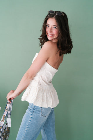 Honeyblossom Strapless Peplum Top