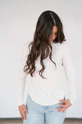 Whimsical Textured Mock Neck Top