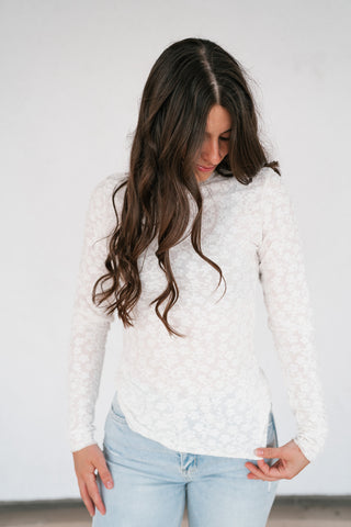 Whimsical Textured Mock Neck Top