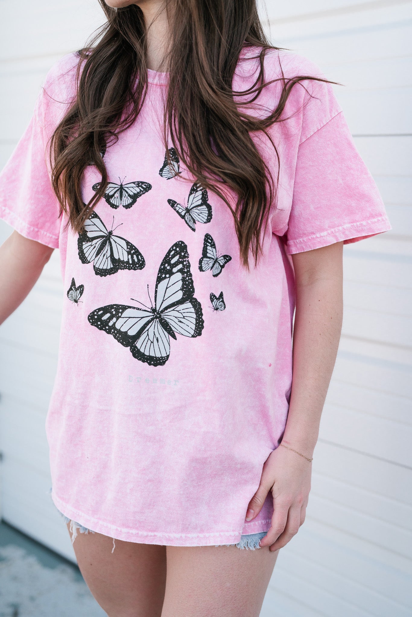 Mineral Wash Butterfly Graphic Tee - CupcakePink