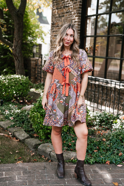 Autumn Patchwork Bloom Tie Dress