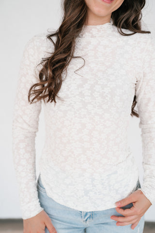 Whimsical Textured Mock Neck Top