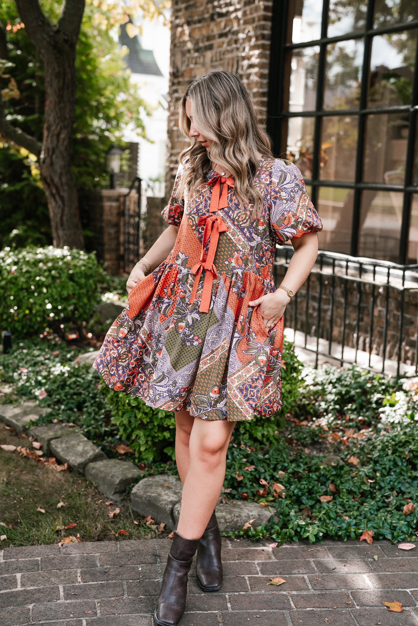 Autumn Patchwork Bloom Tie Dress