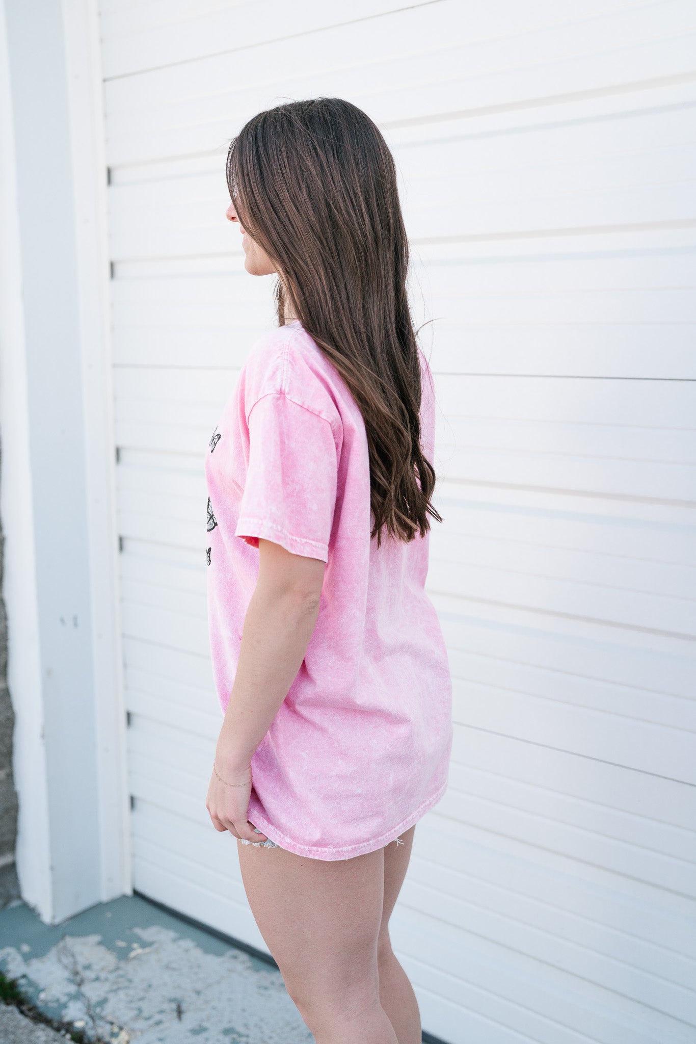 Mineral Wash Butterfly Graphic Tee - CupcakePink