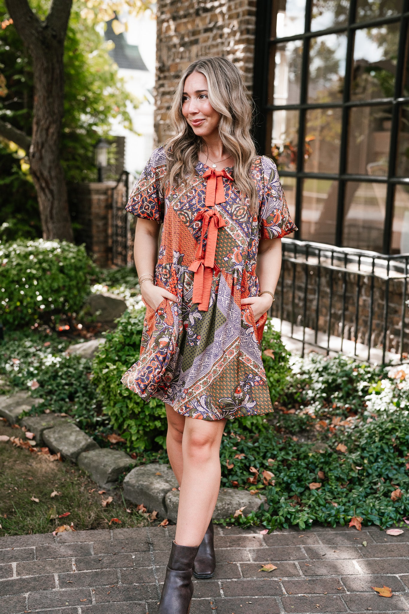 Autumn Patchwork Bloom Tie Dress