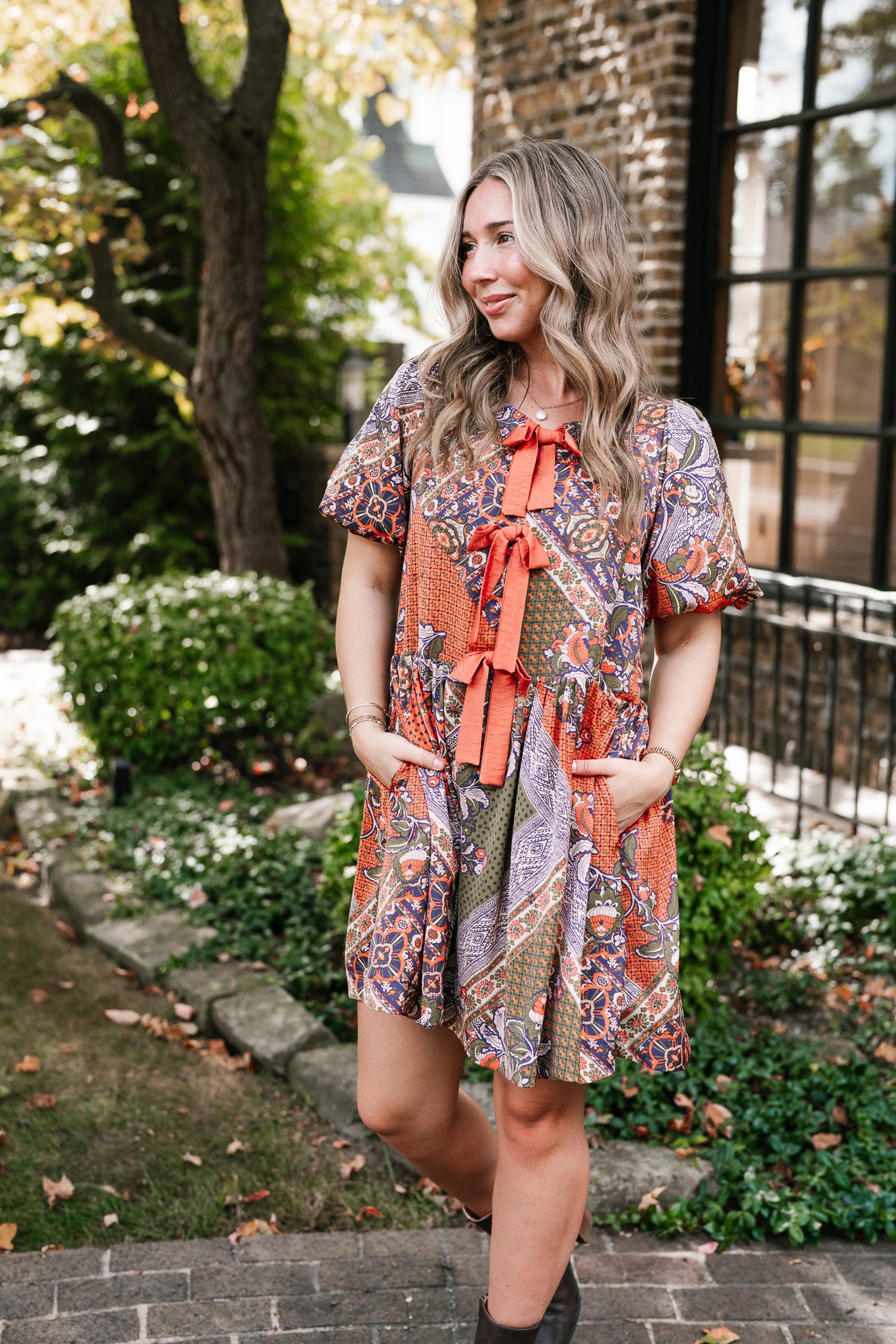 Autumn Patchwork Bloom Tie Dress