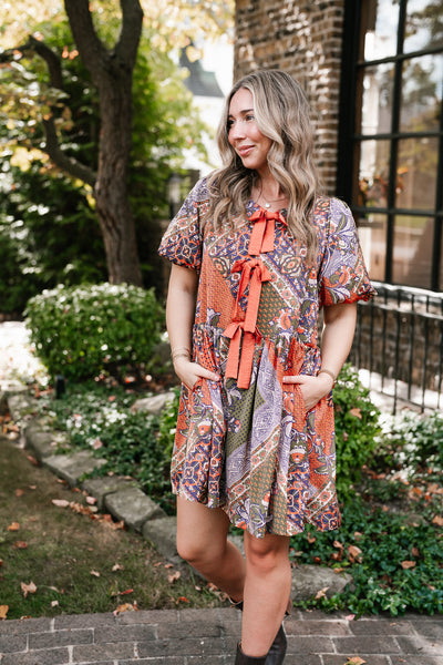 Autumn Patchwork Bloom Tie Dress