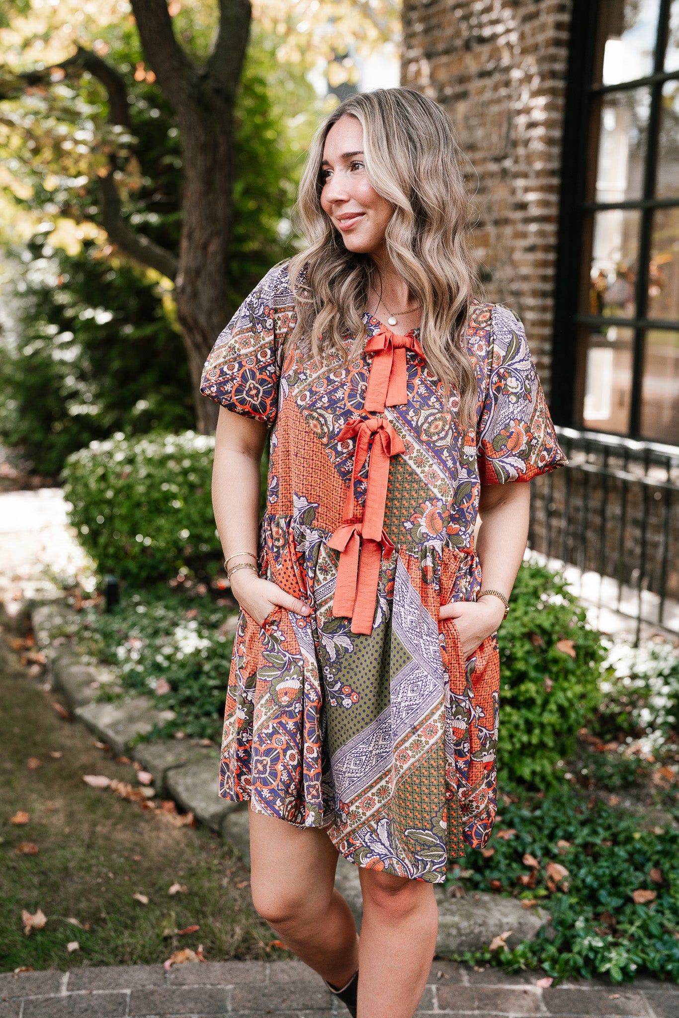 Autumn Patchwork Bloom Tie Dress