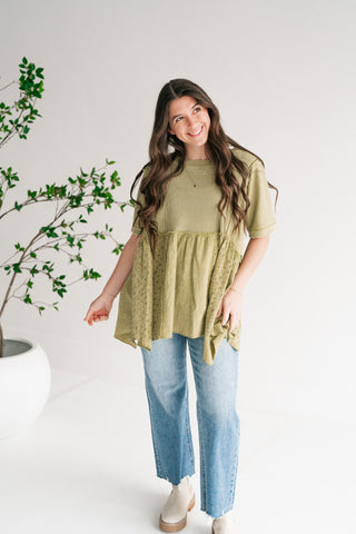 Calm Days Textured Babydoll Top - Sage Mist