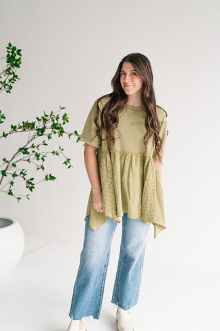 Calm Days Textured Babydoll Top - Sage Mist