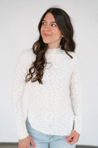 Whimsical Textured Mock Neck Top