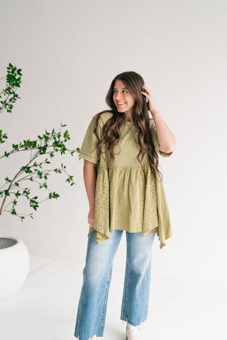 Calm Days Textured Babydoll Top - Sage Mist