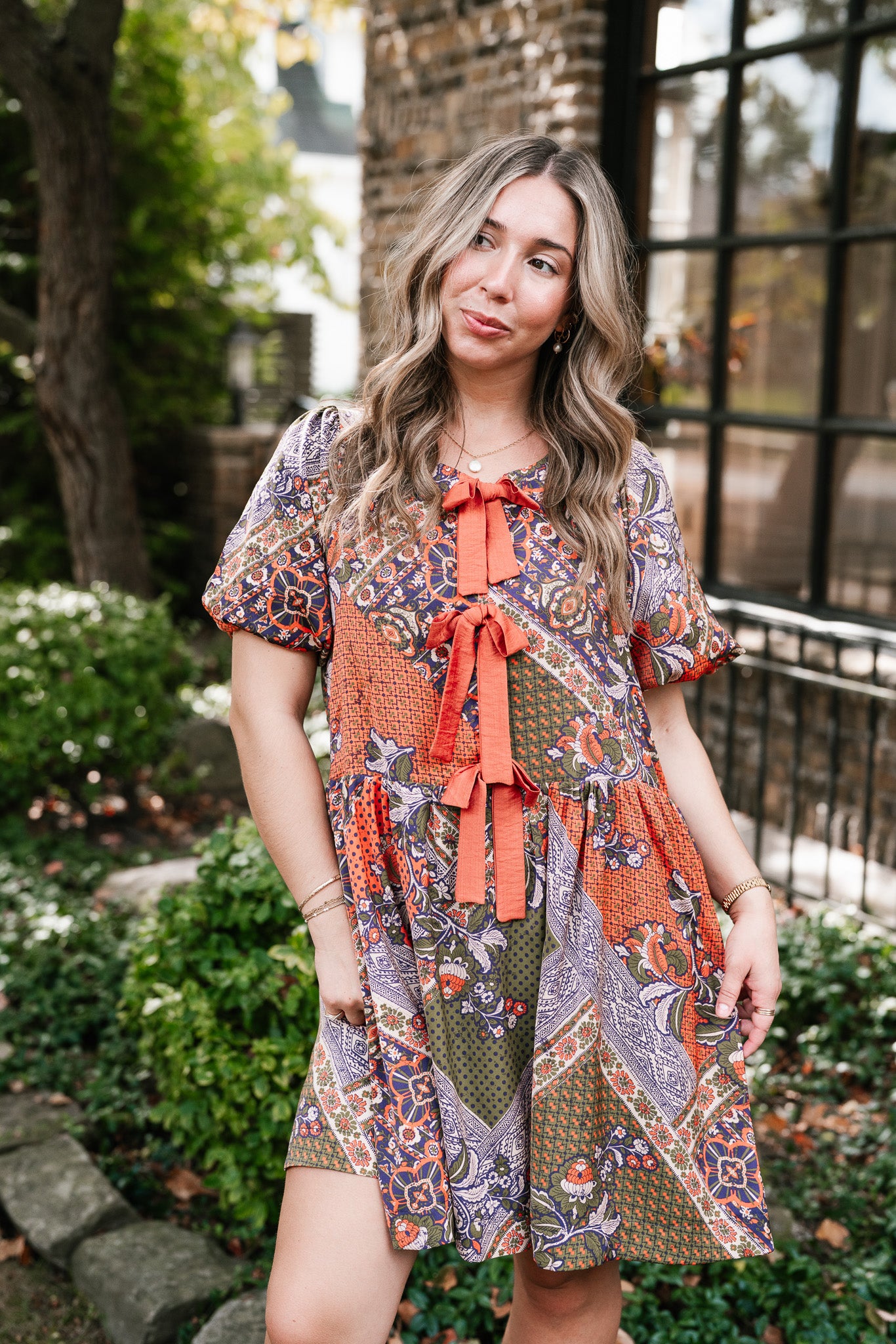 Autumn Patchwork Bloom Tie Dress
