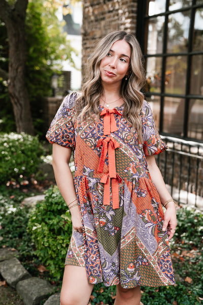 Autumn Patchwork Bloom Tie Dress