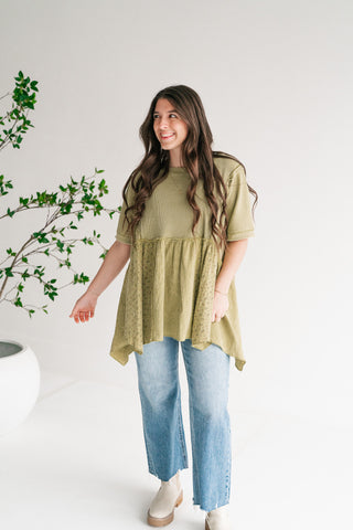 Calm Days Textured Babydoll Top - Sage Mist