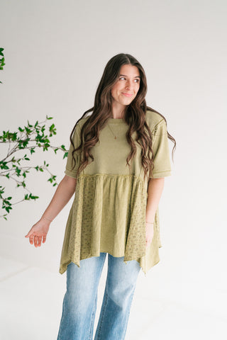 Calm Days Textured Babydoll Top - Sage Mist