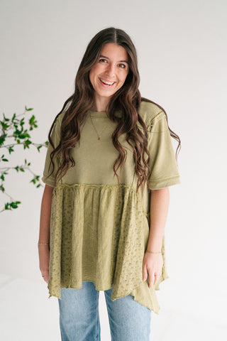 Calm Days Textured Babydoll Top - Sage Mist