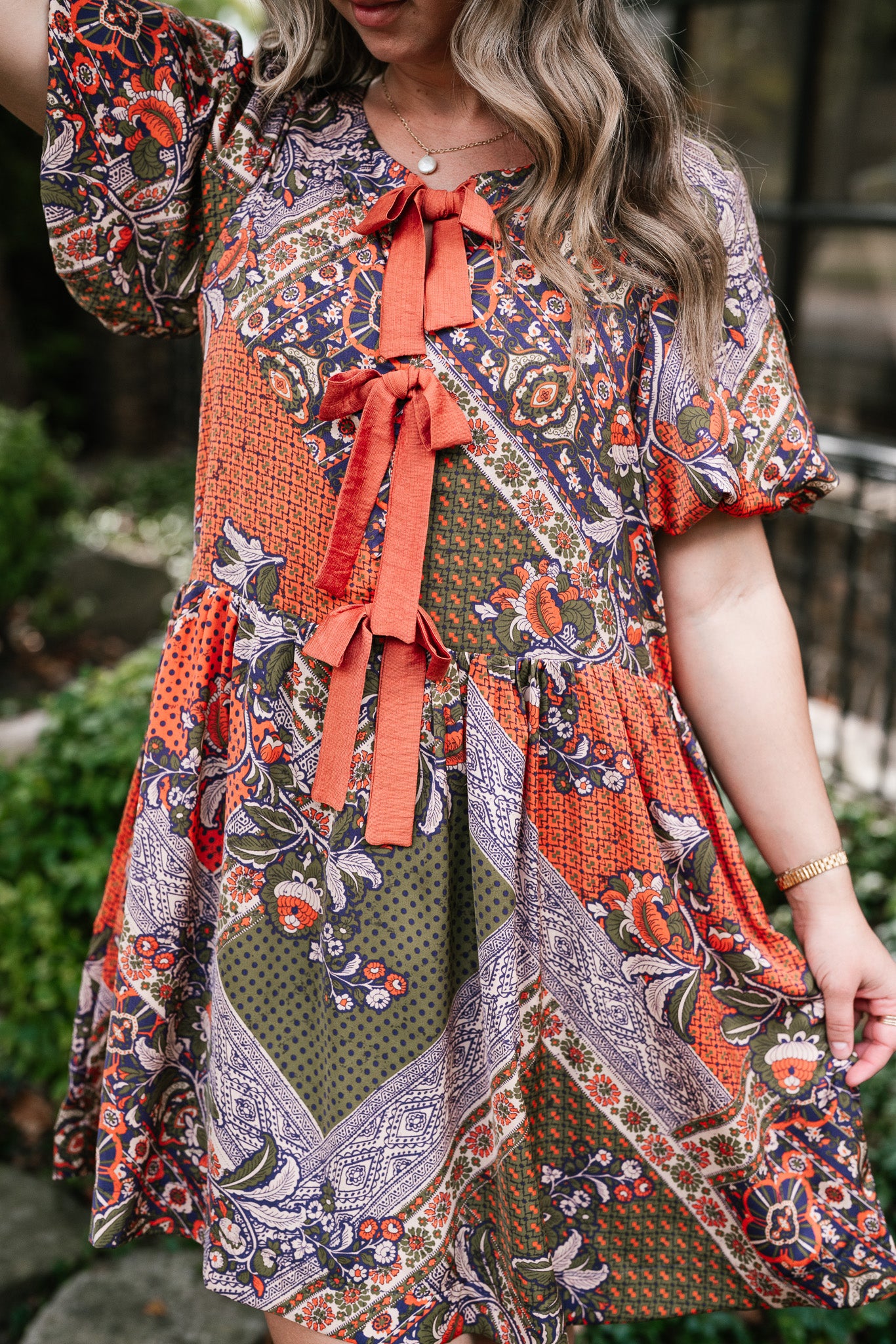 Autumn Patchwork Bloom Tie Dress