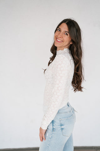 Whimsical Textured Mock Neck Top