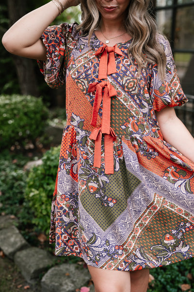 Autumn Patchwork Bloom Tie Dress