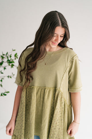 Calm Days Textured Babydoll Top - Sage Mist