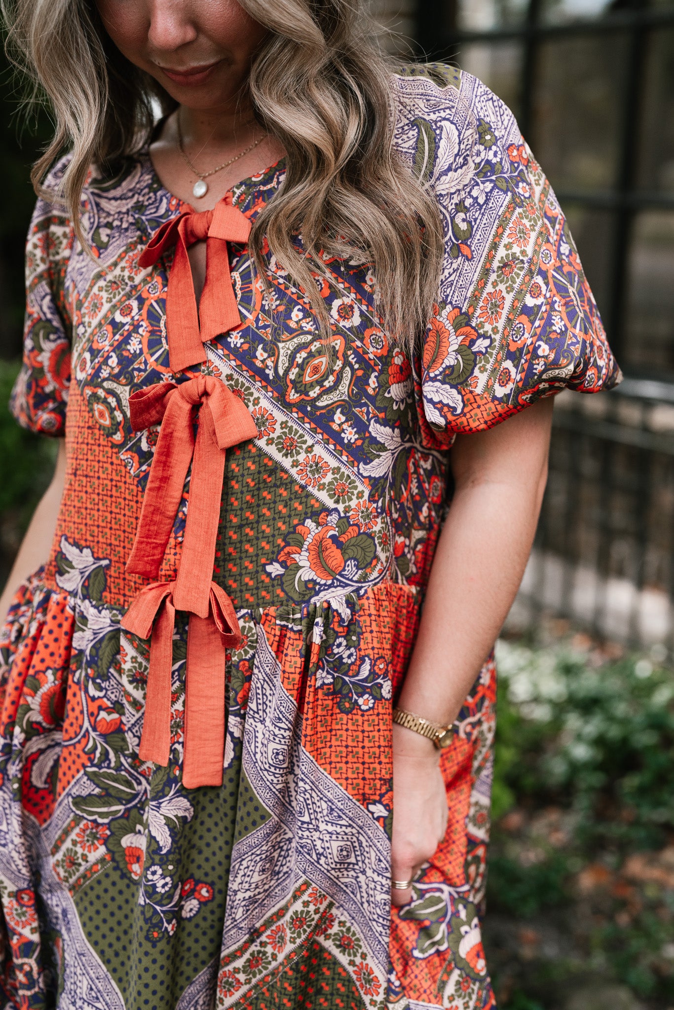 Autumn Patchwork Bloom Tie Dress