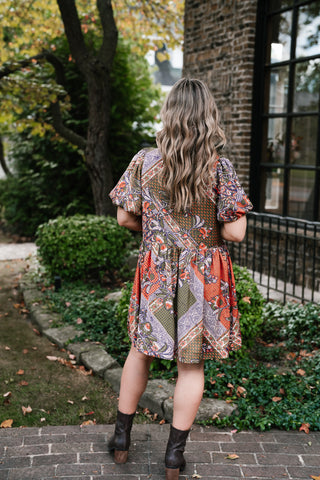 Autumn Patchwork Bloom Tie Dress