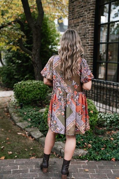 Autumn Patchwork Bloom Tie Dress