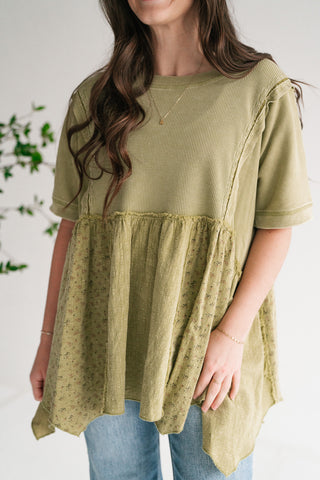 Calm Days Textured Babydoll Top - Sage Mist