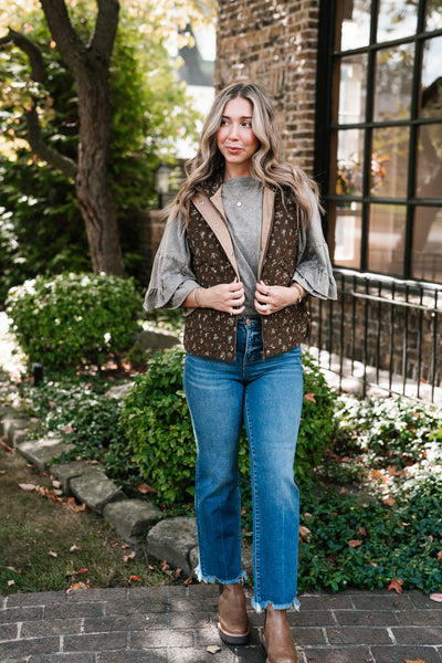 Fall Bloom Quilted Vest - Brown