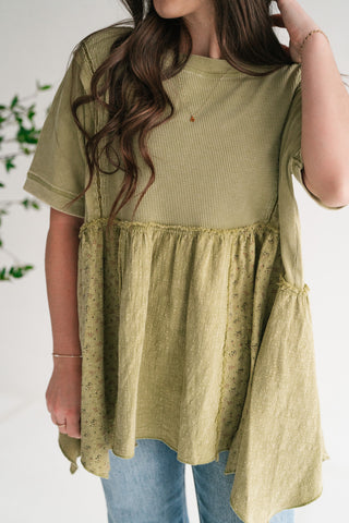 Calm Days Textured Babydoll Top - Sage Mist