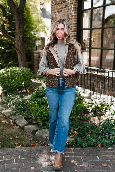 Fall Bloom Quilted Vest - Brown
