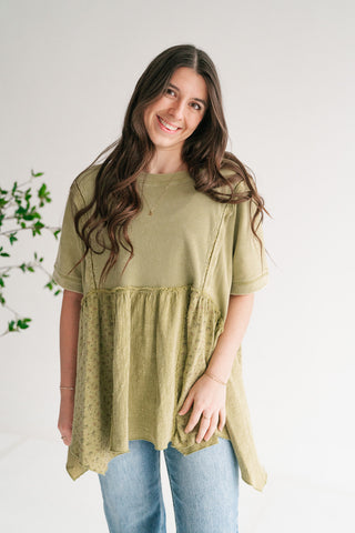 Calm Days Textured Babydoll Top - Sage Mist