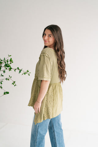 Calm Days Textured Babydoll Top - Sage Mist