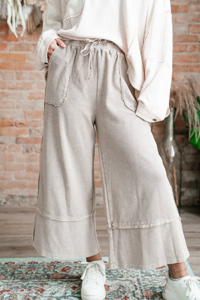 Can't Compete Mineral Wash Wide Leg Pants- Sand