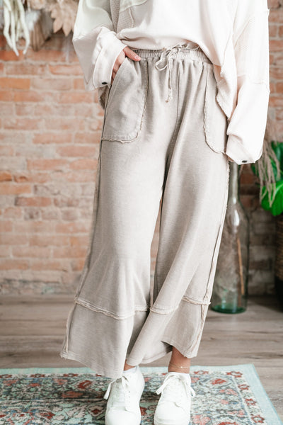 Can't Compete Mineral Wash Wide Leg Pants- Sand