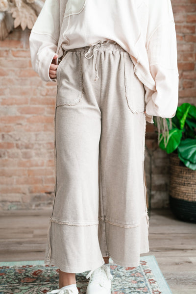 Can't Compete Mineral Wash Wide Leg Pants- Sand