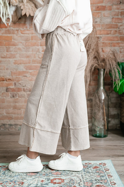 Can't Compete Mineral Wash Wide Leg Pants- Sand
