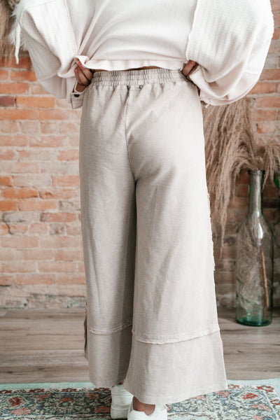 Can't Compete Mineral Wash Wide Leg Pants- Sand