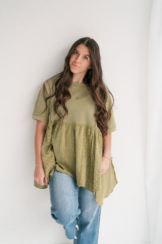 Calm Days Textured Babydoll Top - Sage Mist